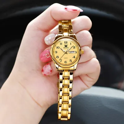 OLEVS 5567 Quartz Casual Watch Gift Alloy Watchband Round-dial Wristwatch Week Display Calendar Luminous